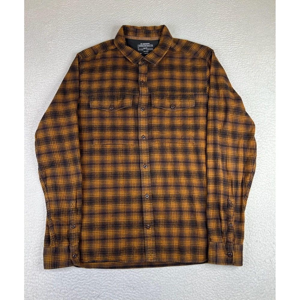 REI Cooperative Shirt Mens LT Yellow Plaid Cotton Flannel Long Sleeve Button Up